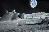 3D Mondsiedlung mit Blick auf die Erde