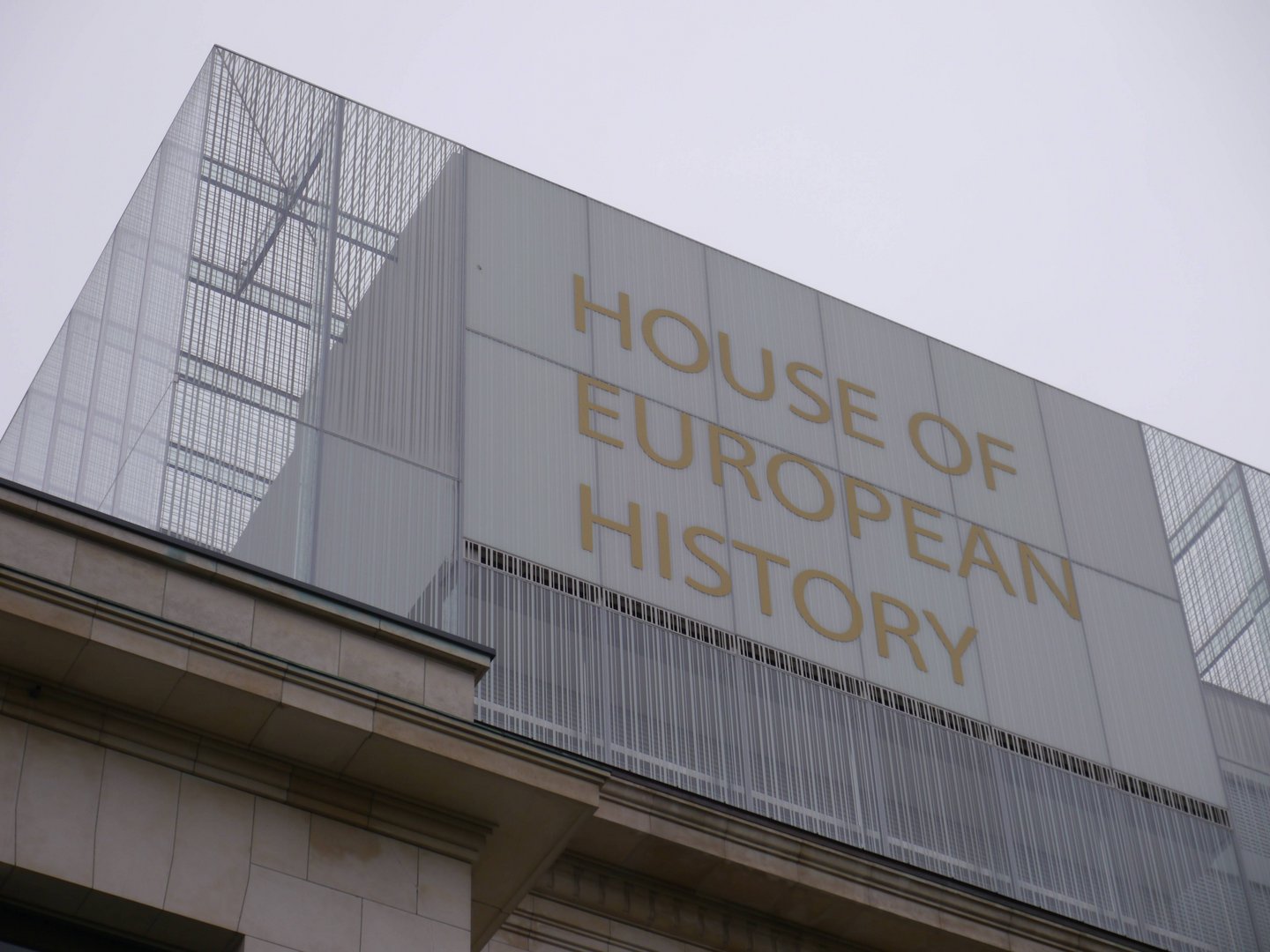 Building of The House of European History from outside. The name is on the building in big golden letters