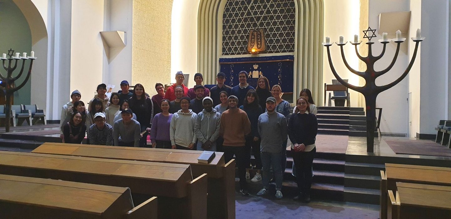Group picture of students inside the synagogue