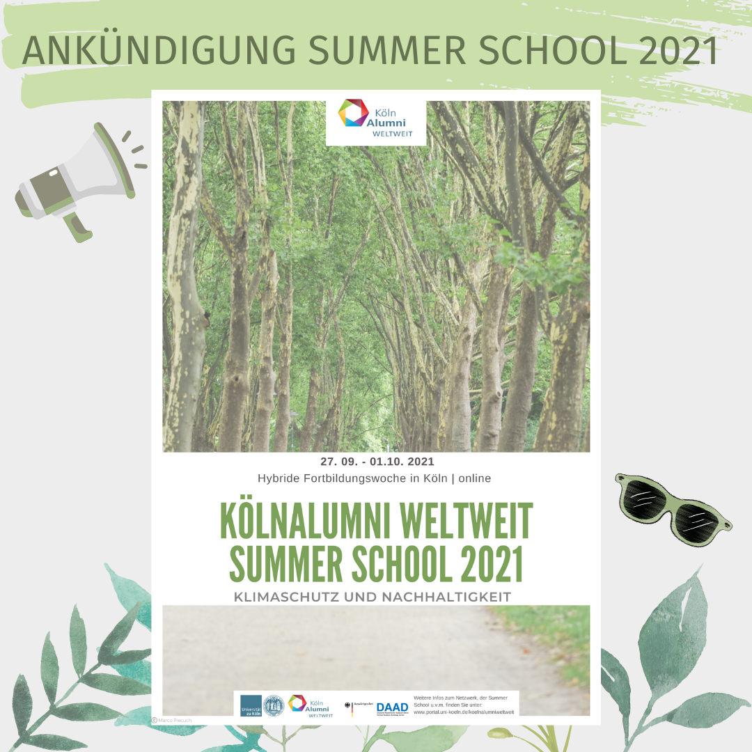 Poster zur Ankündigung der KölnAlumni WELTWEIT Summer School 2021