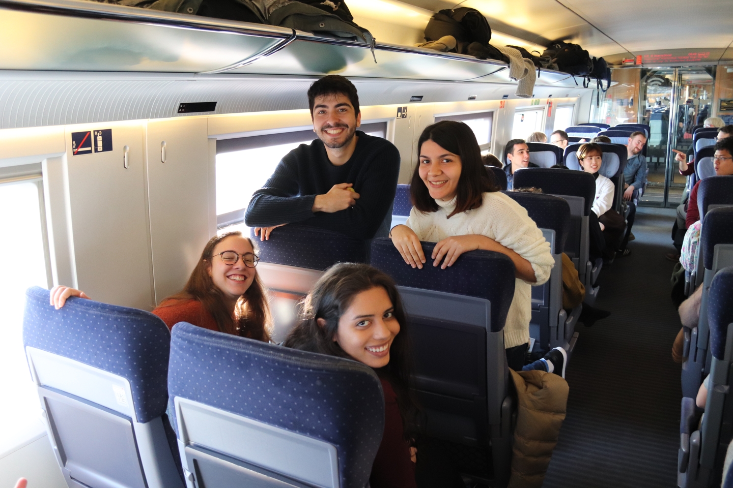 Students in the train to Brussels
