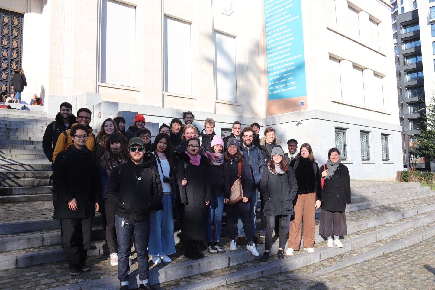 Group picture of the cologne global study program students on some stairs.
