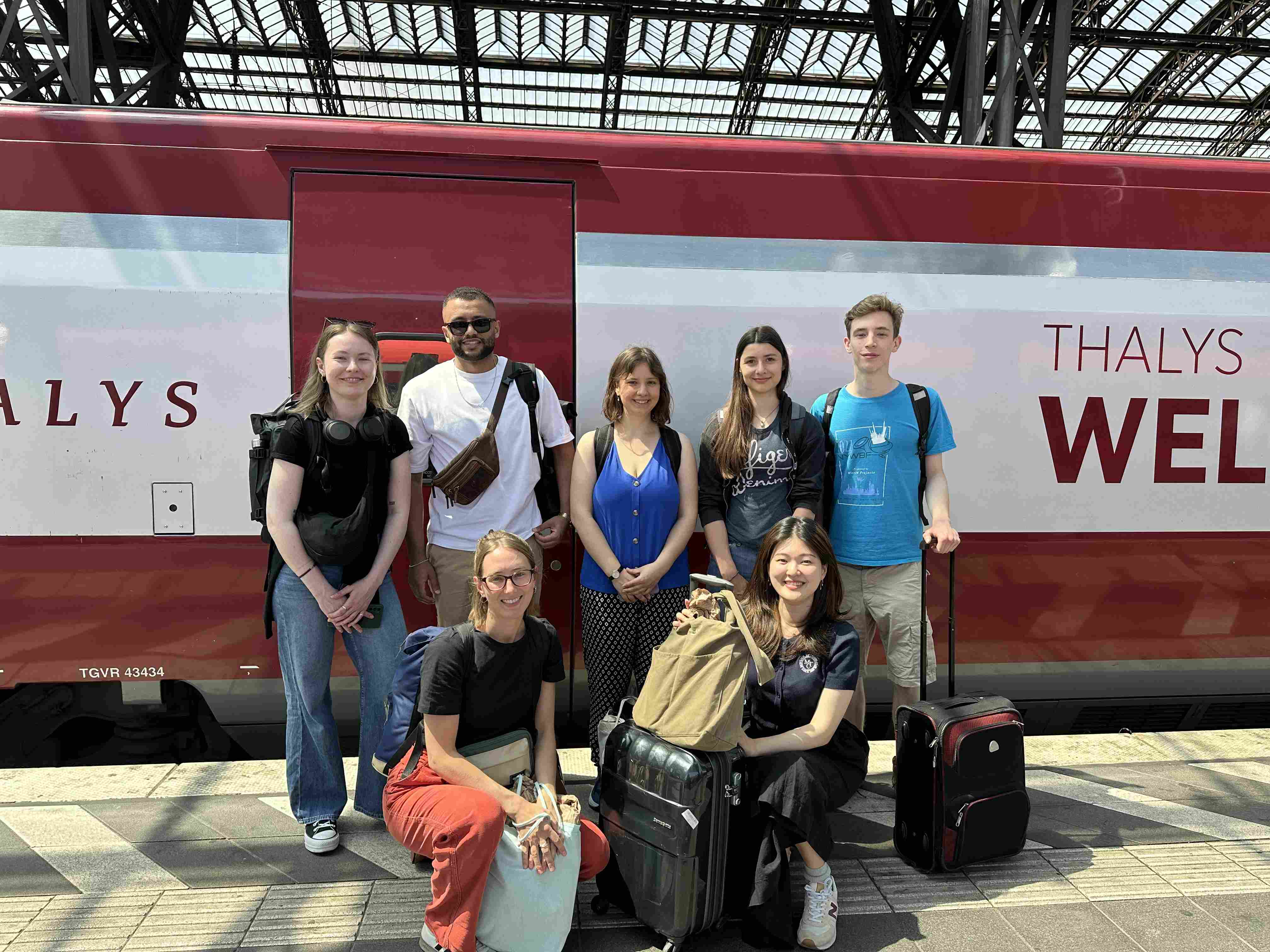 Students in front of Thalys on their way to Paris