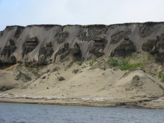 Yedoma-Sedimente mit den mächtigen Eismassen unterlagert von Fluss-Sedimenten